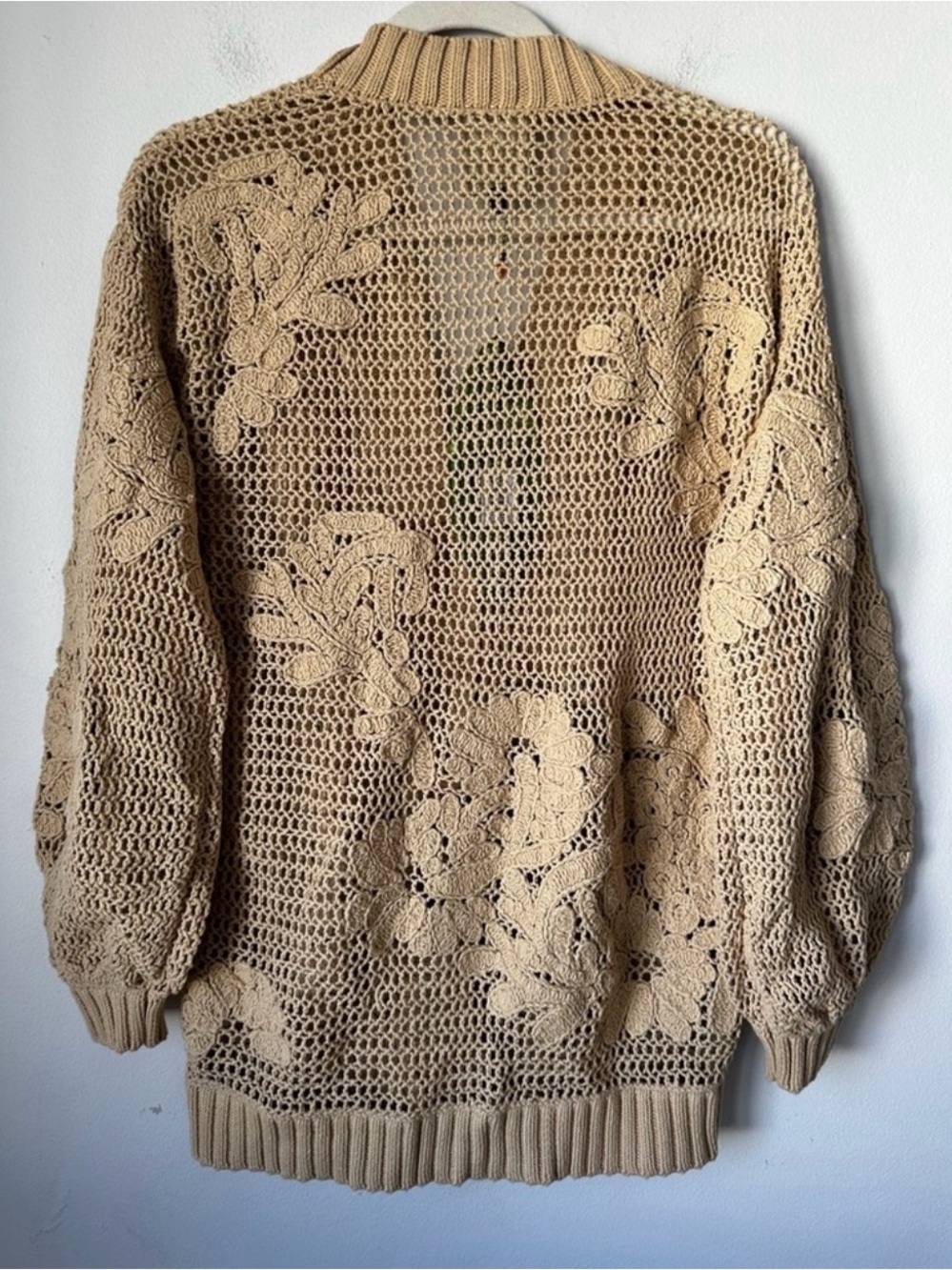 FARM Rio Beige Crochet Floral Open-Knit Cardigan - Picture 4 of 4